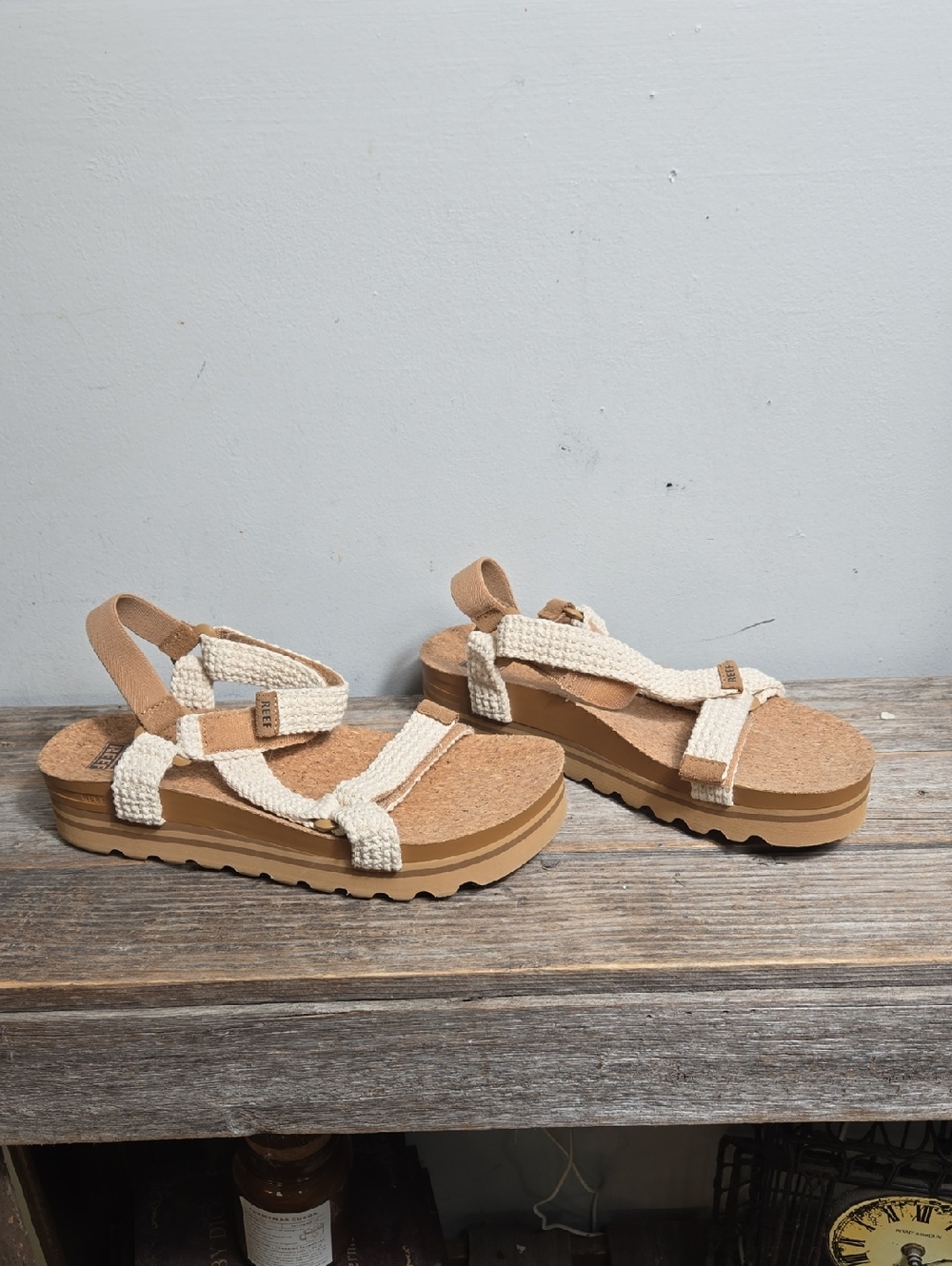 REEF Natural Woven Platform Sandal - Cream/Tan - Picture 3 of 8